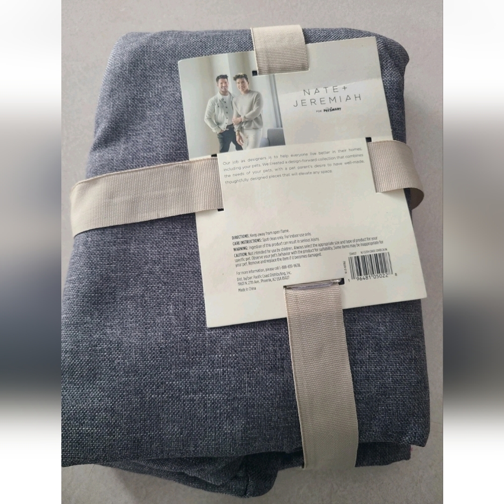 NEW Nate & Jeremiah Grey Linen Blend Cloth Crate Cover 24” Pet Furniture Accent - Picture 4 of 5